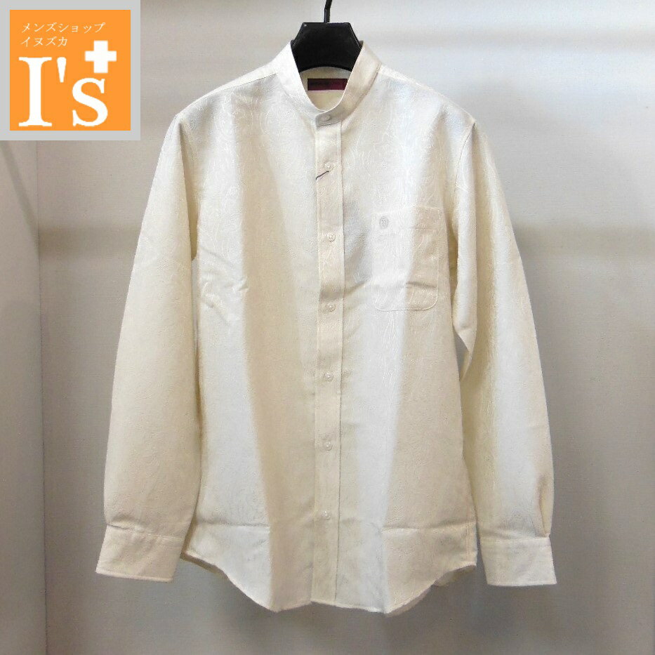 Chambray Shirts - 50%OFF【春夏 お買い得 OUTLET SALE】VINCI（ヴィンチ）同色系×ボタニカル柄 デザイン 長袖 スタンドカラー ポリエステル100％ シャツ アイボリー（クリーム） 【Мサイズ】【Lサイズ】 アンジェロ ヴィンチ服 アウトレット セール ブランド ゴルフ 服