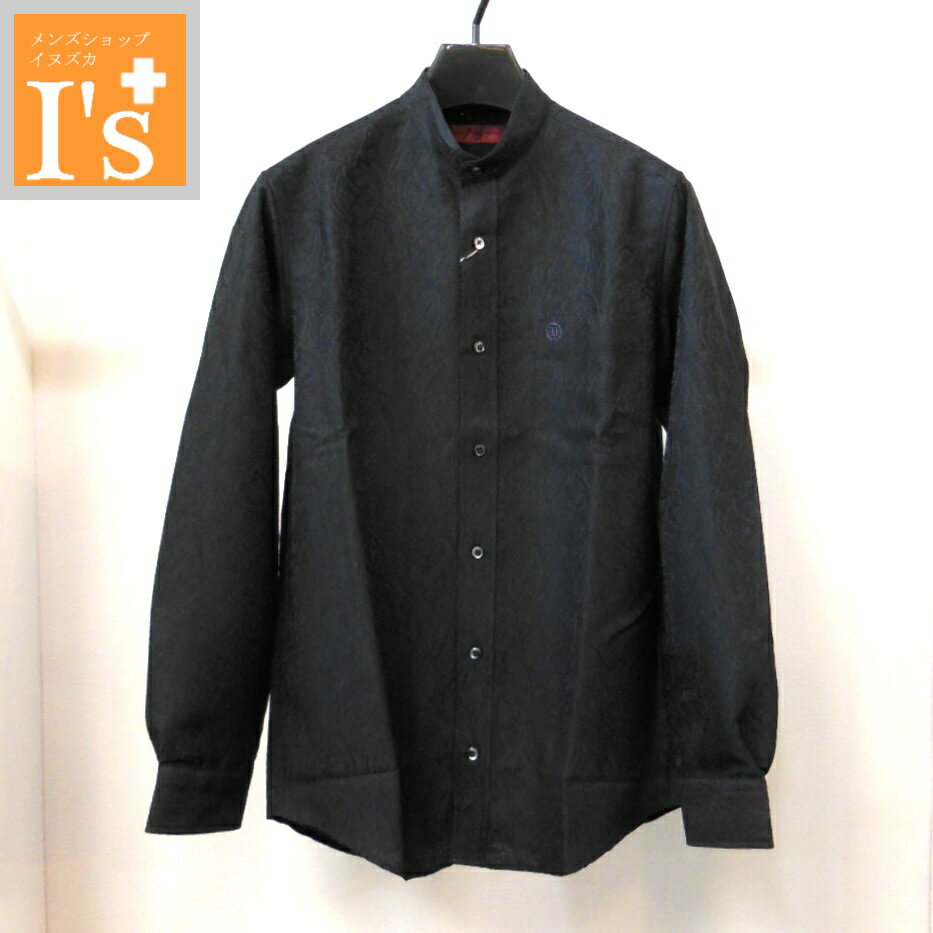 Chambray Shirts - 50%OFF【春夏 お買い得 OUTLET SALE】VINCI（ヴィンチ）同色系×ボタニカル柄 デザイン 長袖 スタンドカラー ポリエステル100％ シャツ ブラック（黒色） 【Мサイズ】【LLサイズ】 アンジェロ ヴィンチ服 アウトレット セール ブランド ゴルフ 服