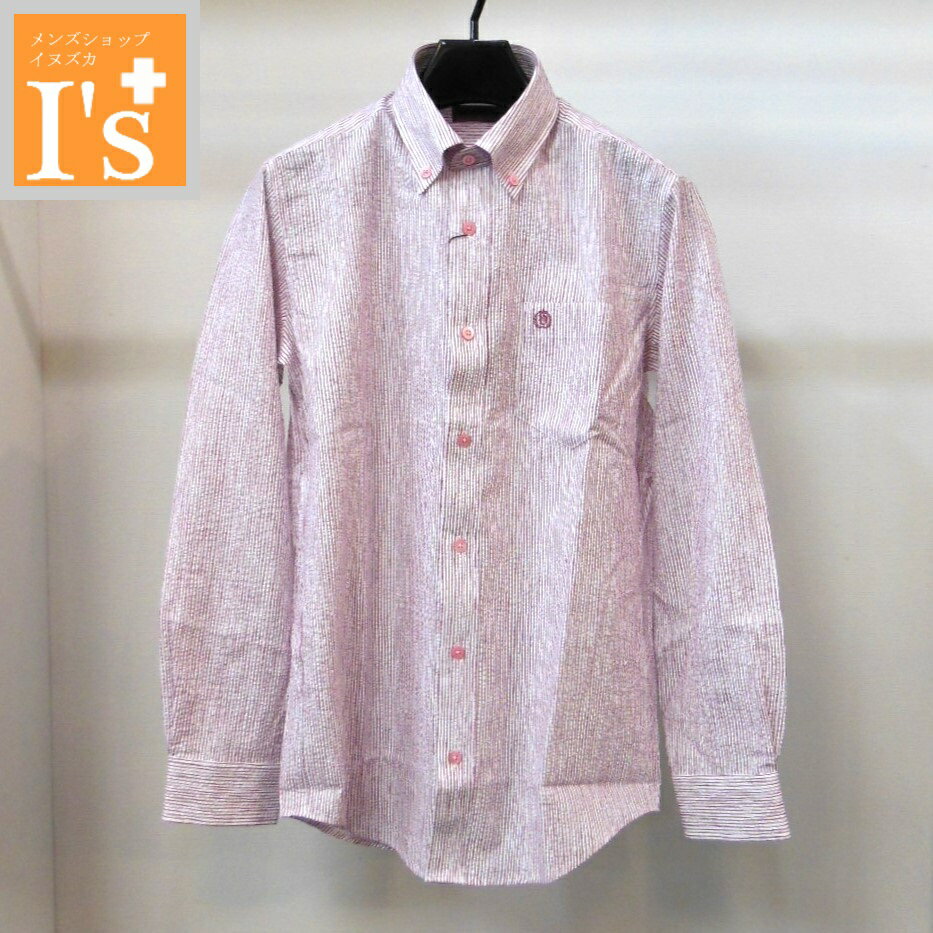 Chambray Shirts - 50%OFF【春夏 お買い得 OUTLET SALE】VINCI（ヴィンチ）細ストライプ×楊柳・霜降り デザイン 長袖 ボタンダウン 綿100％ サッカー生地 シャツ レッド系×ホワイト 【Mサイズ】【LLサイズ】 アンジェロ ヴィンチ服 アウトレット セール ブランド ゴルフ 服