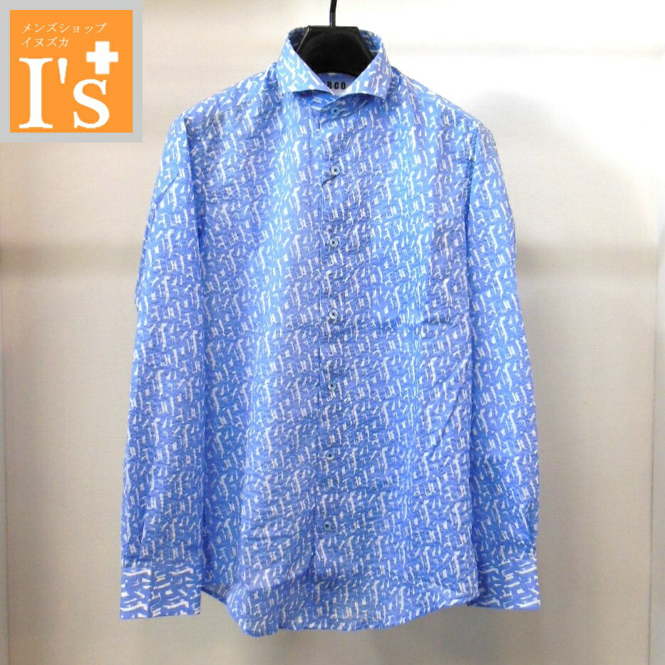 Chambray Shirts - 【2026 新作 春夏】BBCO（ビビコ）筆書き風×幾何学模様 デザイン 長袖 スマート衿 カッタウェイ 綿100％ シャツ アクアブルー 【46(M)】 アンジェロ ビビコ服 ブランド ゴルフ 服 日本製