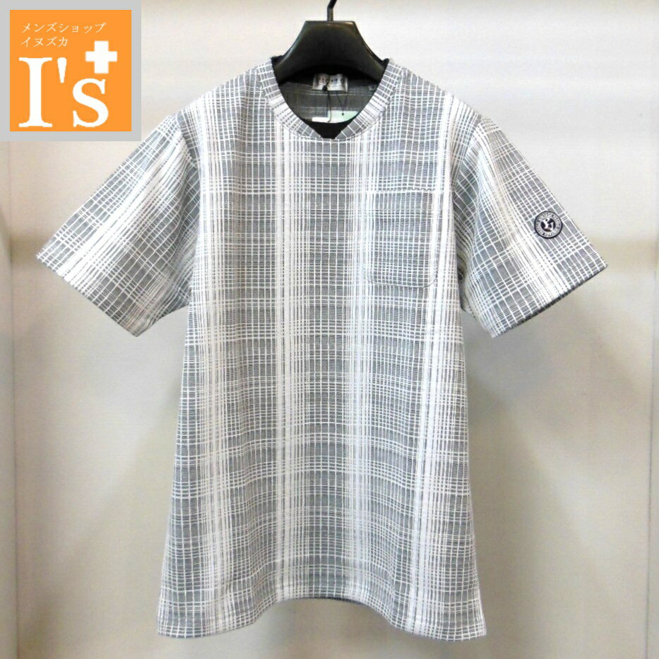 50%OFF【春夏 お買い得 OUTLET SALE】PAGELO（パジェロ）首元アンサンブル風×グラデーションチェック×ワッペン デザイン 半袖 丸首 ティーシャツ・Tシャツ ブラック×ホワイト 【M】【LL】 アンジェロ パジェロ服 アウトレット セール ブランド ゴルフ 服 日本製