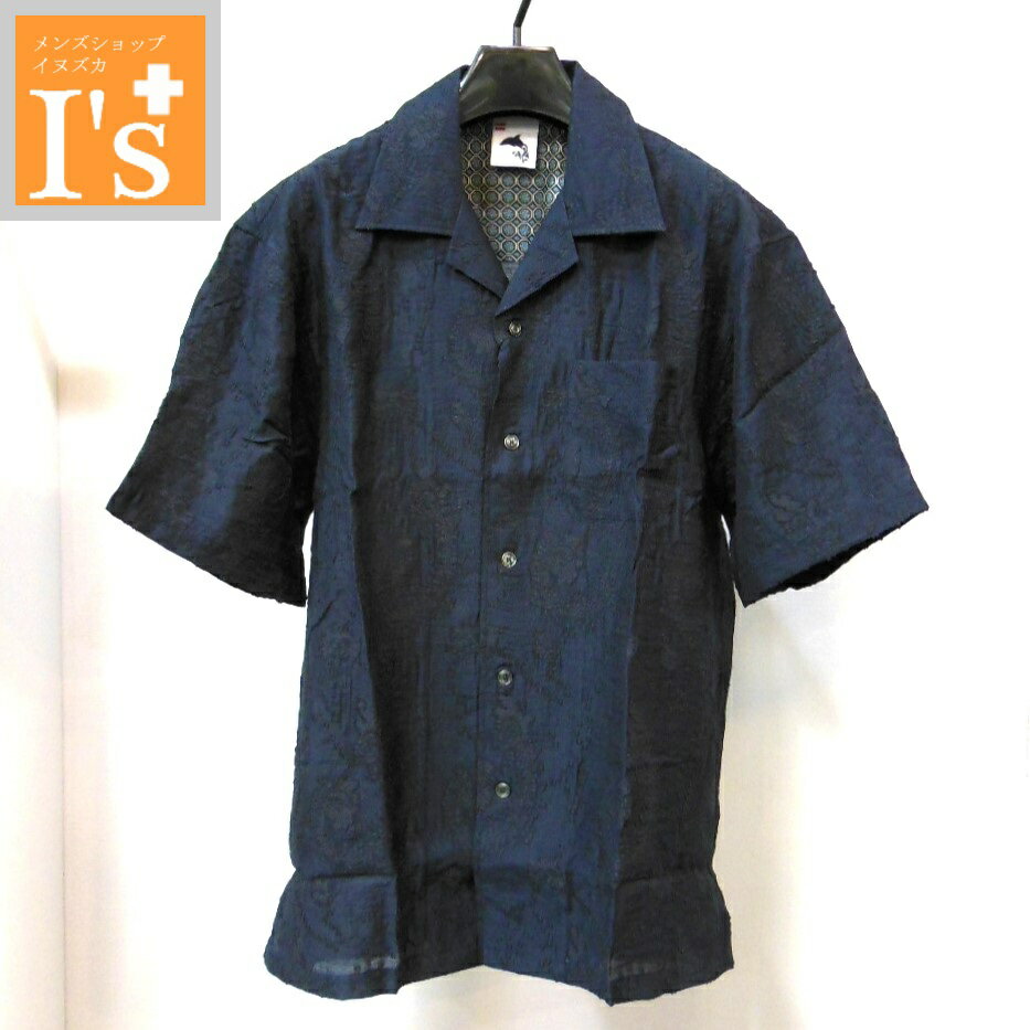 Chambray Shirts - 【2026 新作 春夏】Alcott Hill（アルコットヒル）クジャク羽柄×総刺繍 デザイン 半袖 開襟衿 ビックシルエット シャツ ネイビー（濃紺）【48(L)】【50(LL)】 アンジェロ アルコットヒル服 ブランド ゴルフ 服 日本製