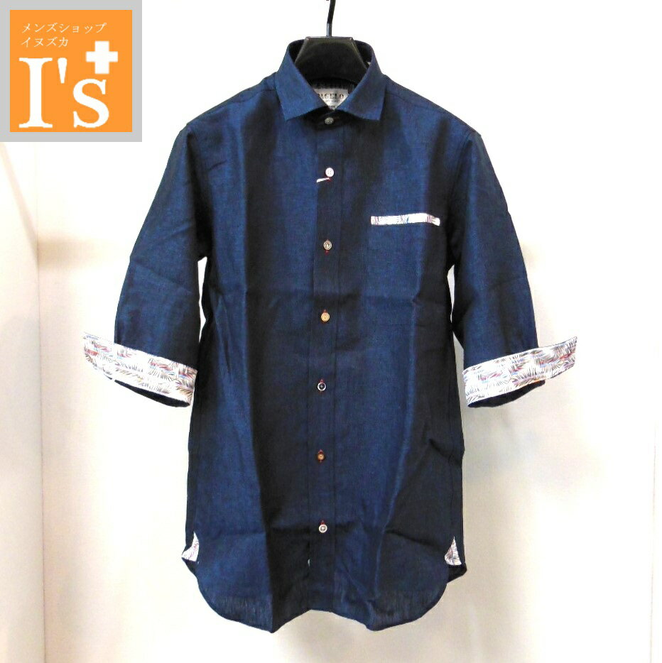 50 OFF【春夏 お買い得 OUTLETSALE】PAGELO（パジェロ）ボタニカル柄×バラエティーボタン デザイン 七分袖 麻100％ シャツ ネイビーブルー【M】 アンジェロ パジェロ服 アウトレット セール ブランド ゴルフ 服