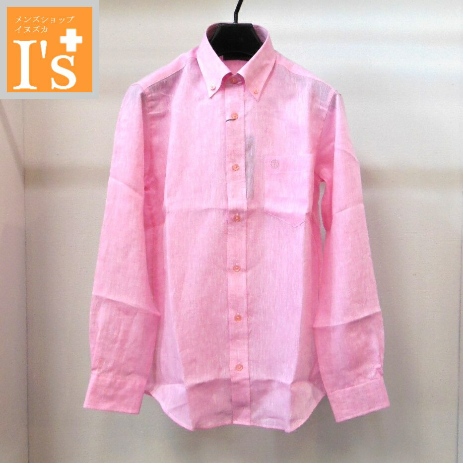 Chambray Shirts - 50%OFF【春夏 お買い得 OUTLET SALE】VINCI（ヴィンチ）シンプル×無地系 デザイン 長袖 ボタンダウン 洗える 麻100％ シャツ ピンク系（霜降り）【M】【L】【LL】アンジェロ ヴィンチ服 アウトレット セール ブランド ゴルフ 服