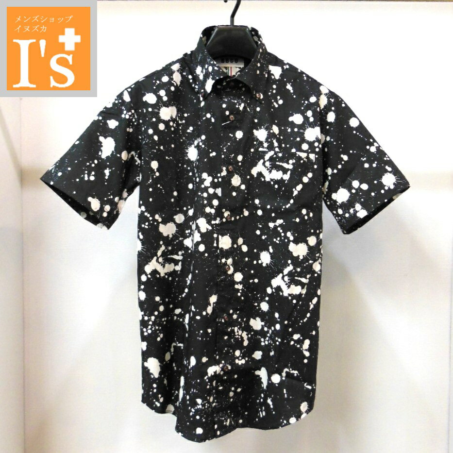 Button-Down Shirt - 【2026 新作 春夏】BBCO（ビビコ）生地柄×ペイントスプラッシュ風 デザイン 半袖 ボタンダウン 綿100％ シャツ ブラックベース 【48(L)】【50(LL)】 アンジェロ ビビコ服 ブランド ゴルフ 服 日本製