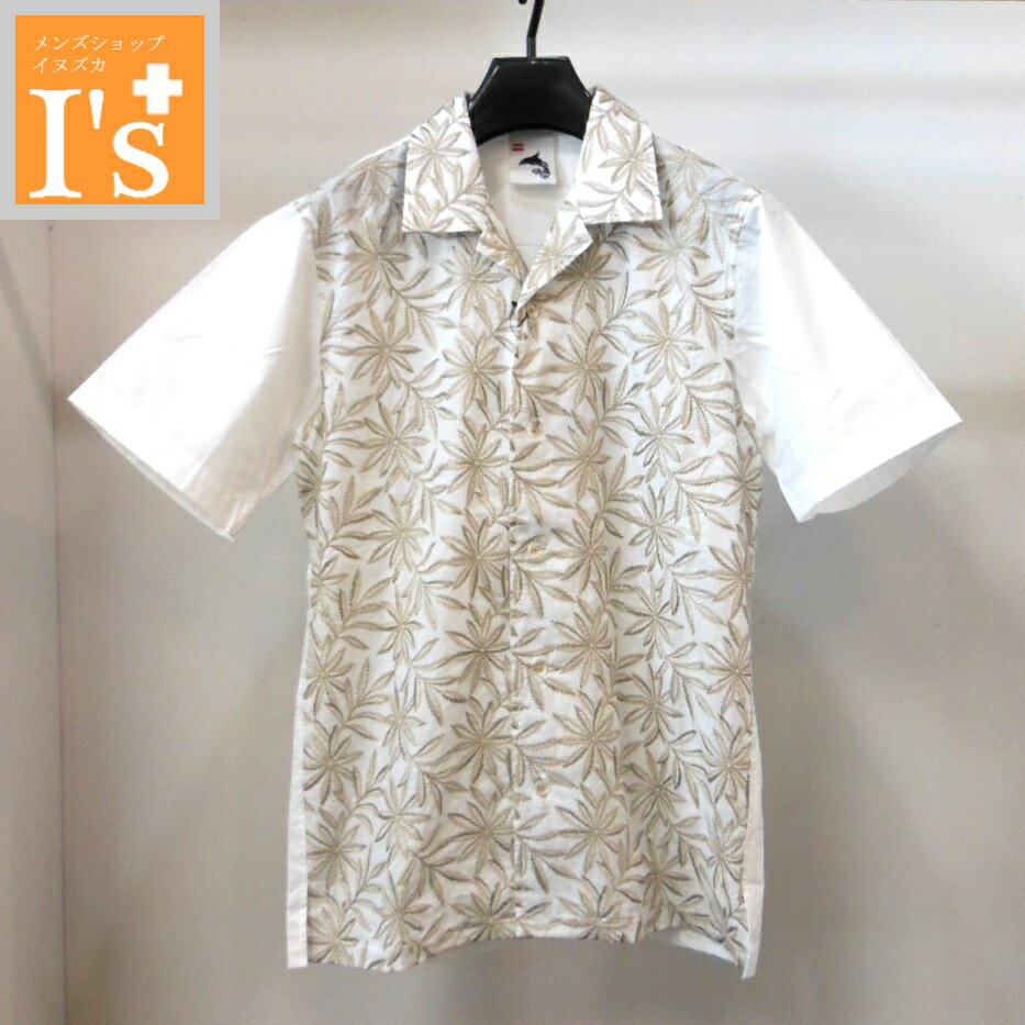 Chambray Shirts - 【2026 新作 春夏】Alcott Hill（アルコットヒル）フロントボタニカル柄刺繍 デザイン 半袖 開襟衿 綿100％ シャツ ホワイトベース【48(L)】【50(LL)】 アンジェロ アルコットヒル服 ブランド ゴルフ 服 日本製