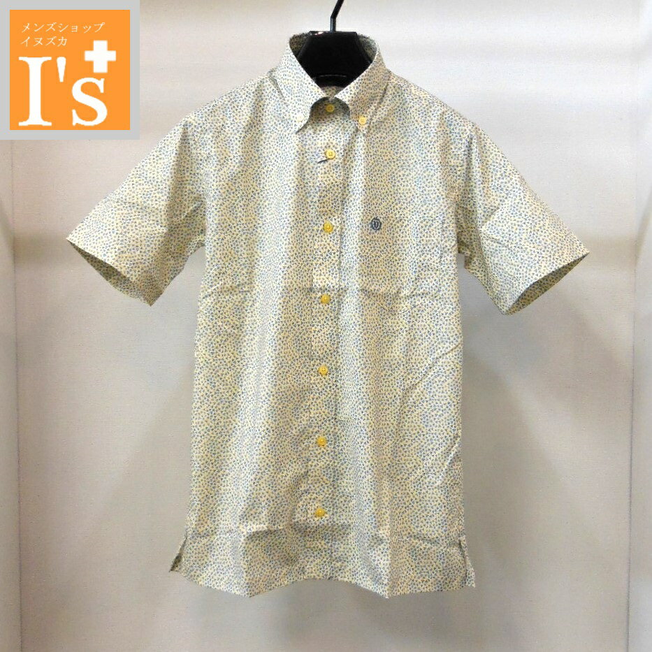 Chambray Shirts - 50%OFF【春夏 お買い得 OUTLETSALE】VINCI（ヴィンチ）三角×ドット デザイン 半袖 ボタンダウン ストレッチ シャツ くすみイエロー（淡い） 【M】 アンジェロ ヴィンチ服 アウトレット セール ブランド ゴルフ 服