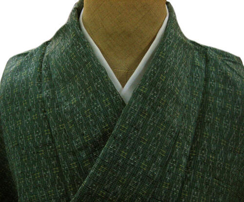 Rakuten - 紬織　正絹　きもの　《 袷・仕立上がり品 》 − 錆緑地色　幾何小絣柄 −