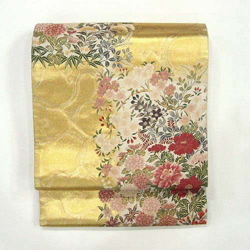 Rakuten - :::伝統的工芸品:::西陣織正絹本袋帯（百花流水） 　《未仕立て品・仕立て付き》