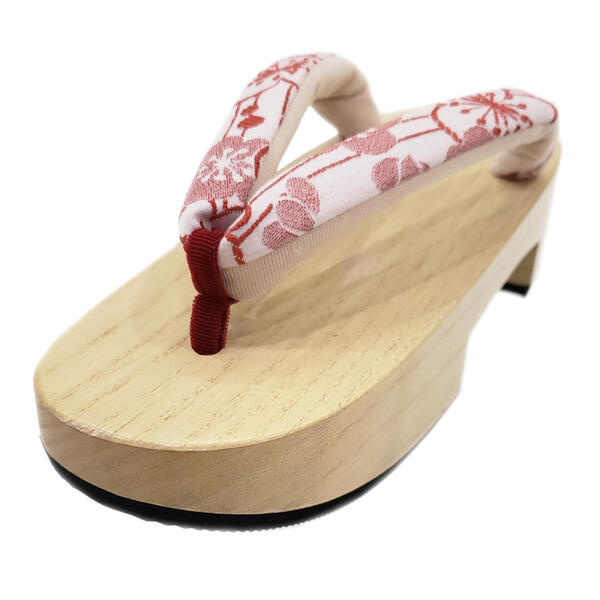 ☆　足小さめの方におすすめ　☆陰日向に織り現れた梅の花緒に　光沢あるみがき白木桐右近下駄