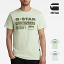 ジースター ロゥ 服 メンズ G-STAR RAW ジースターロウ Tシャツ クルーネック ぼかしロゴ (D19845-336) 半袖Tシャツ ティーシャツ 丸首 グリーン ブルー 緑青 メンズ カジュアル アメカジ インポート ブランド