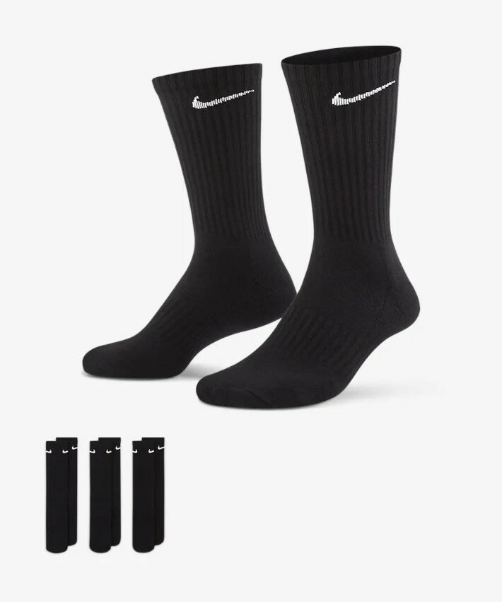 NIKE ナイキ ソックス 靴下 3足組 スウッシュ (SX7664) クルーソックス 3Pソックス 3足セット 黒白 ブラック ホワイト メンズ カジュアル アメカジ スポーツ ブランド