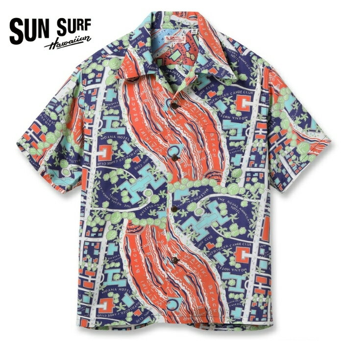 SUN SURF サンサーフ アロハシャツ 開襟シャツ 日本製 ワイキキマップ (SS39424) メンズ カジュアル アメカジ ブランド