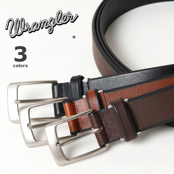 WRANGLER ラングラー ソフトレザーベルト 本革 日本製 無地 (WR3072) 本革ベルト 牛革 黒茶 3.5cm メンズ 紳士 カジュアル アメカジ ブランド 父の日ギフト