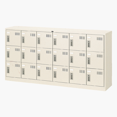 【在庫処分品・新品】 UCHIDA (内田洋行)シューズボックス6列3段（18人用）鍵付き・中棚板なし W1755×D..
