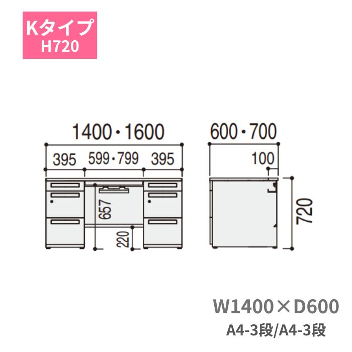 内田洋行 ウチダ SCAENA スカエナ Kタイプ 両袖デスク 両袖机 A4-3段 A4-3段 W1400 x D600 x H720mm 5-110-110□【送料無料】 [2]
