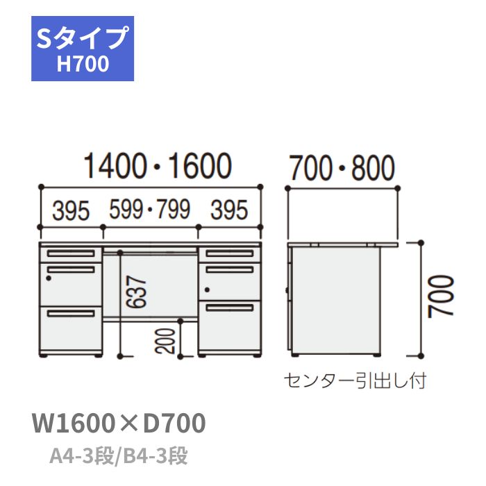 内田洋行 ウチダ UCHIDA スカエナ SCAENA Sタイプ 両袖デスク 両袖机 A4-3段・B4-3段 W1600×D700×H700mm 5-116-147