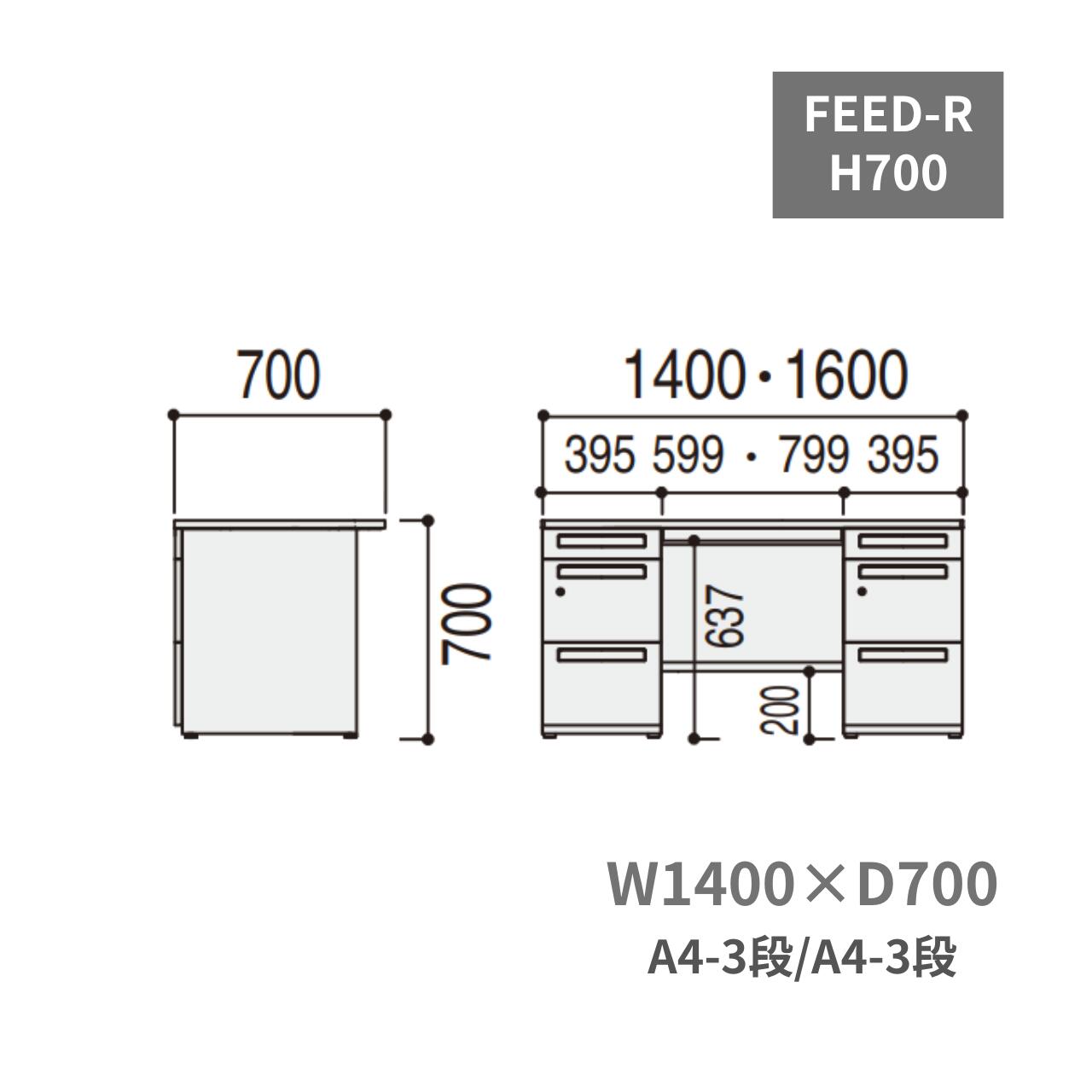 受注生産 内田洋行 ウチダ FEED-R 両袖デスク 両袖机 A4-3段・A4-3段 W1400×D700×H700mm 5-119-1168 [2]