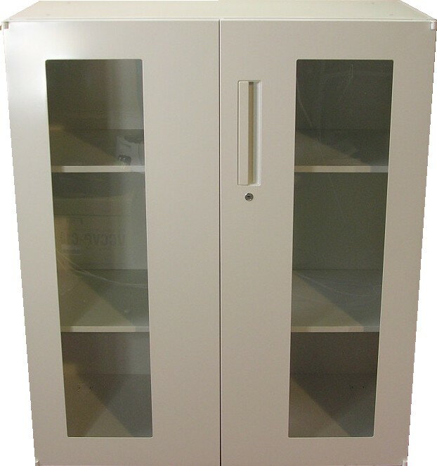 【わけあり アウトレット（訳あり）】 透明両開き書庫H1050ミリ TA-10Dオフホワイト色【送料無料】