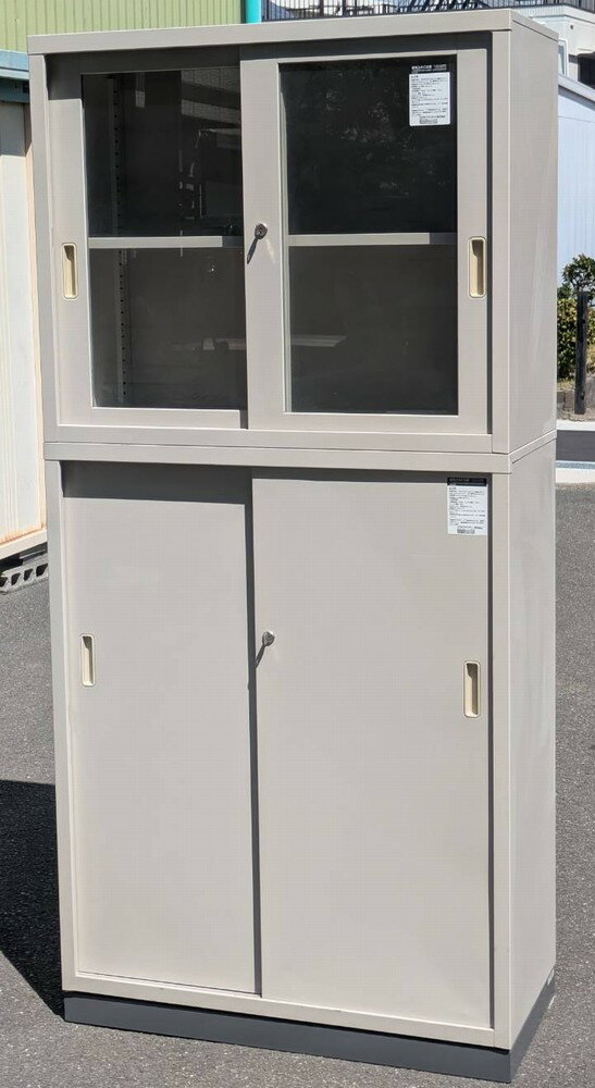 Rakuten - 【中古】 コクヨ　A4ファイル対応書庫引き違い書庫　上下組　それぞれ鍵1本付きナチュラルグレー色【個人宅へのお届け不可商品です。】【日曜日、祝日配達不可】