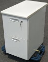 【中古】 ライオン事務器 脇デスク(2段) W400,D700,H700ミリホワイト色 (A4ファイルを2段収納可能)鍵2本付き【中古】