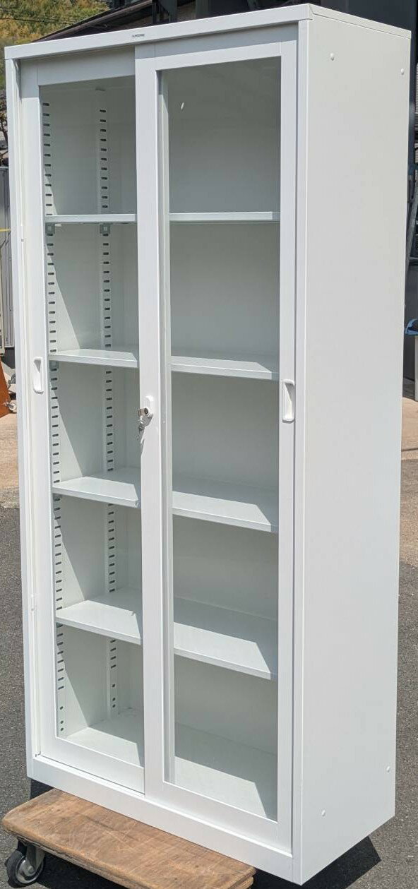 Rakuten - 【中古】 クロガネ ガラス扉引き違い書庫 鍵2本付き ホワイト色 ANW-36G