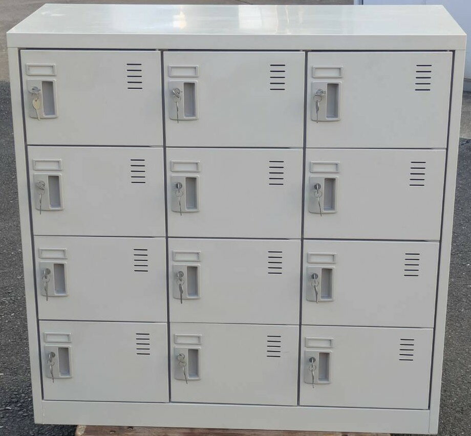 【中古】 生興 12人用シューズボックス シリンダー錠タイプ W900×D380×H880mm SLC-M12