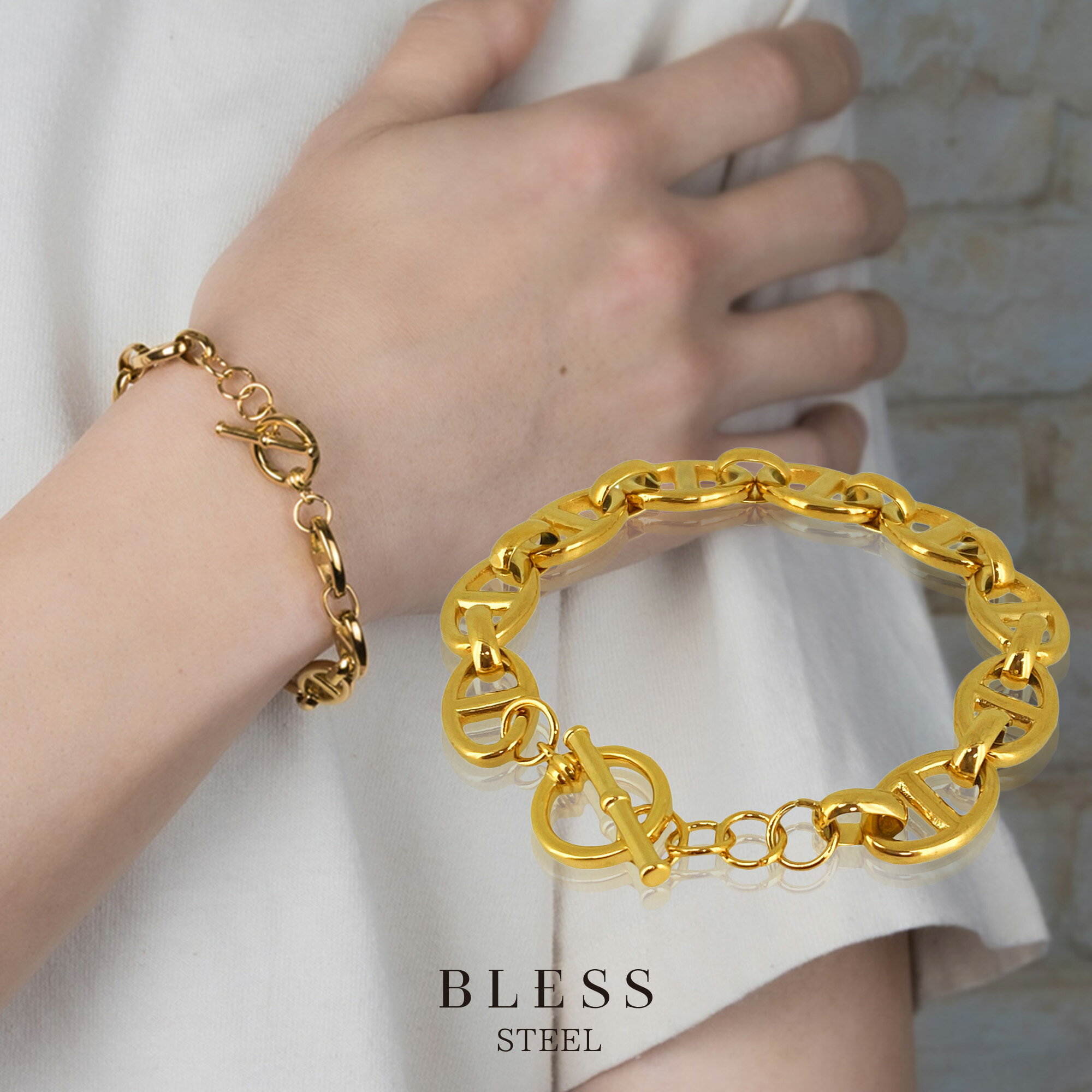 Rakuten - アンカーチェーンブレスレット(L)【ステンレス ブレスレット メンズ BLESS ブレス ゴールドカラー】