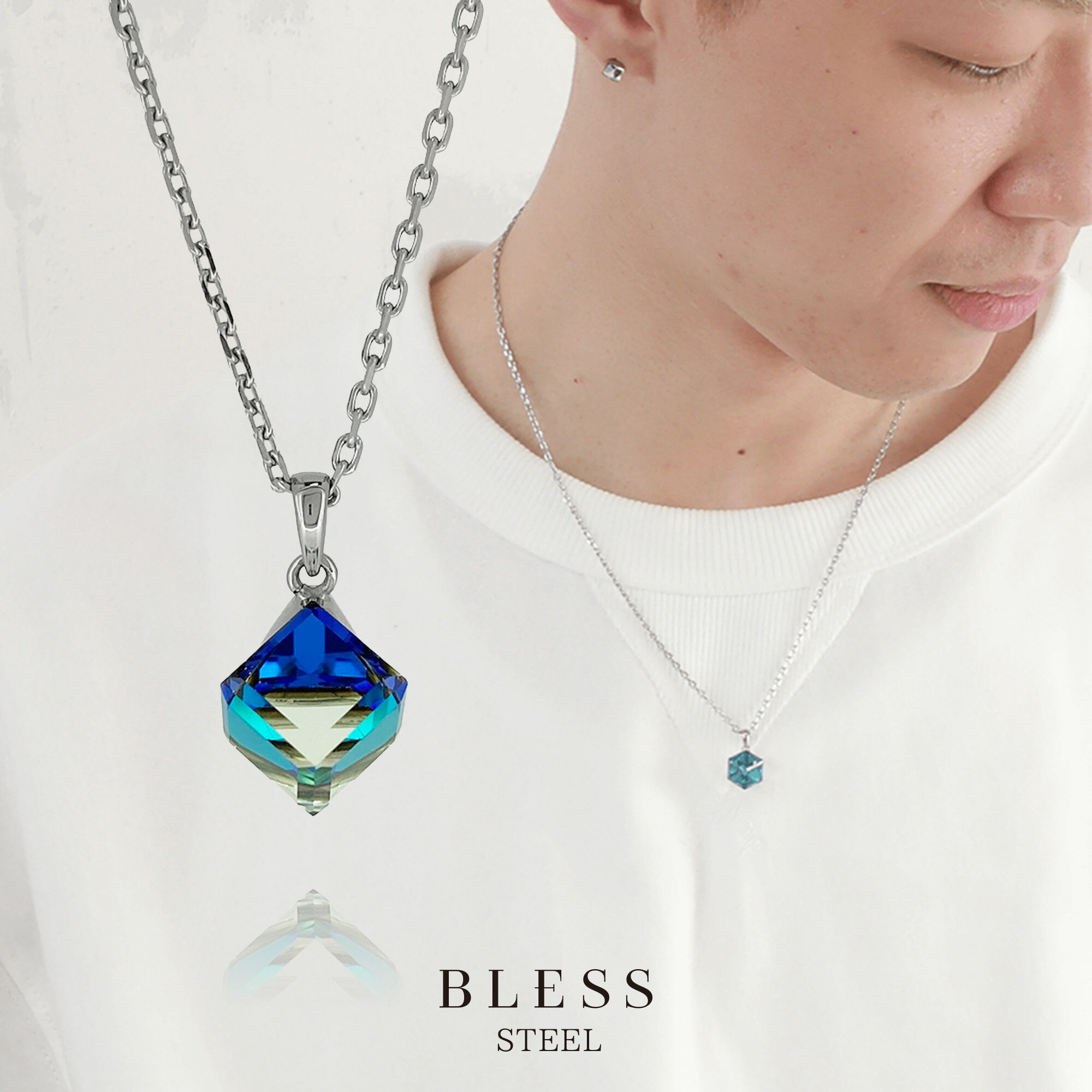 スワロフスキーキューブネックレス(L)【ステンレス ネックレス メンズ レディース BLESS ブレス】