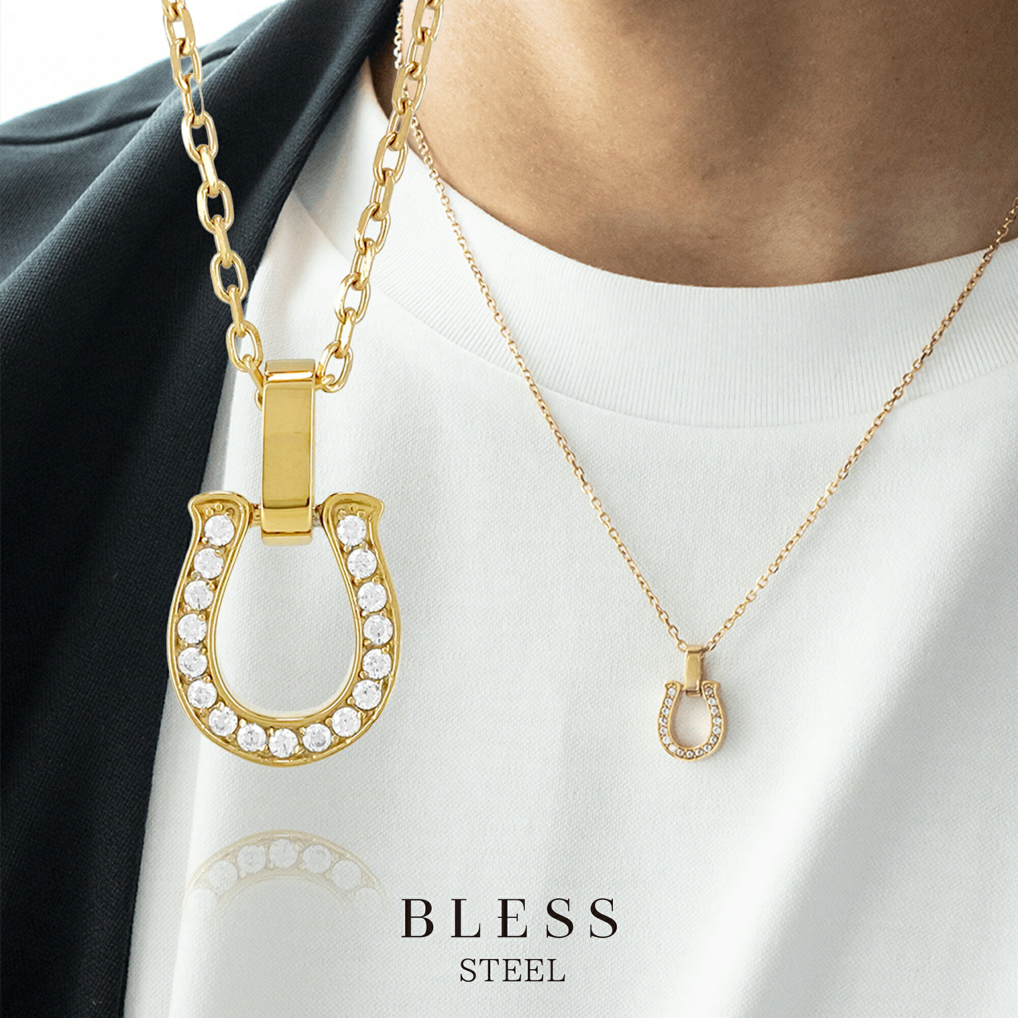 ホースシューネックレス【ステンレス ネックレス メンズ レディース BLESS ブレス ゴールドカラー】