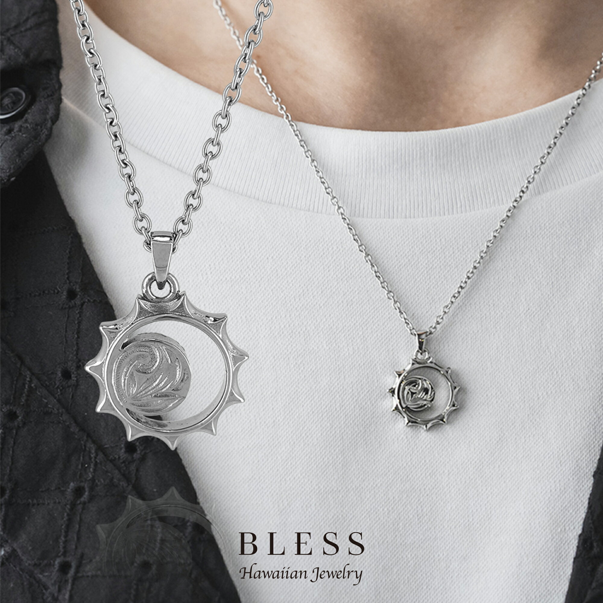 ハワイアンジュエリーネックレス ステンレス 金属アレルギー アレルギーフリー シルバー アクセサリー ハワイアンジュエリー メンズ レディース ユニセックス ペア 太陽 サン 月 ムーン シンプル プレゼント 送料無料【Bless/ブレス/Hawaiian Jewelry】