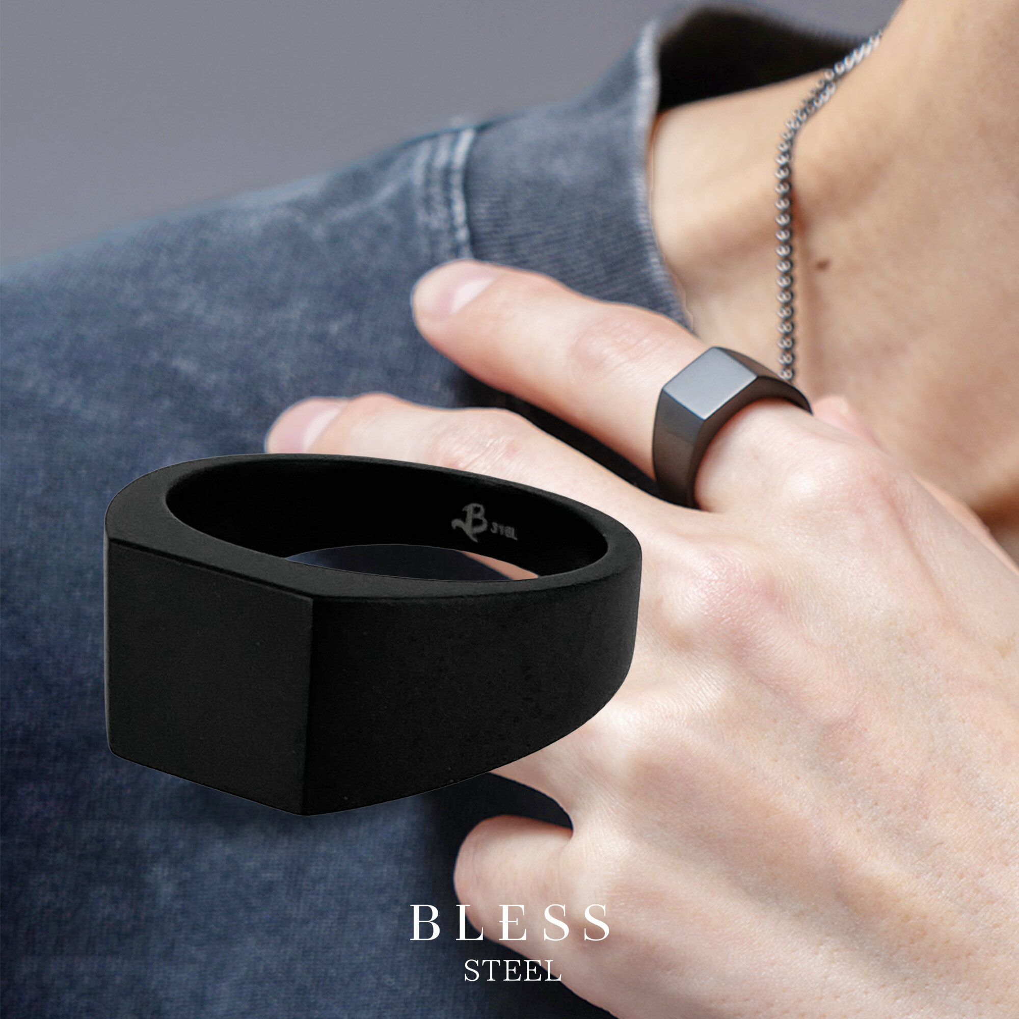 Rakuten - シグネットリング【ステンレス リング メンズ BLESS ブレス ブラックカラー】