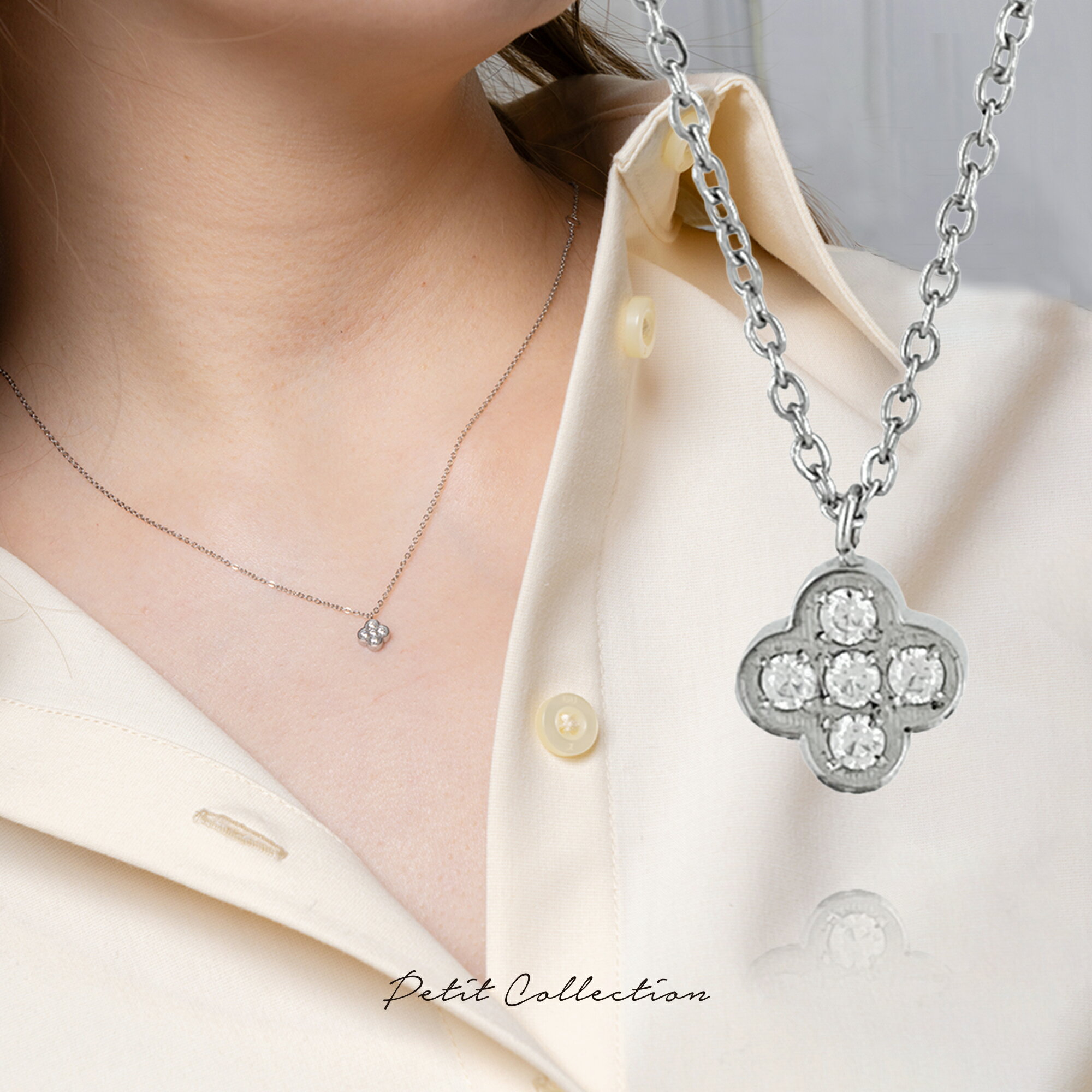 4クローバーネックレス【ステンレス ネックレス レディース Petit Collection プチコレクション】