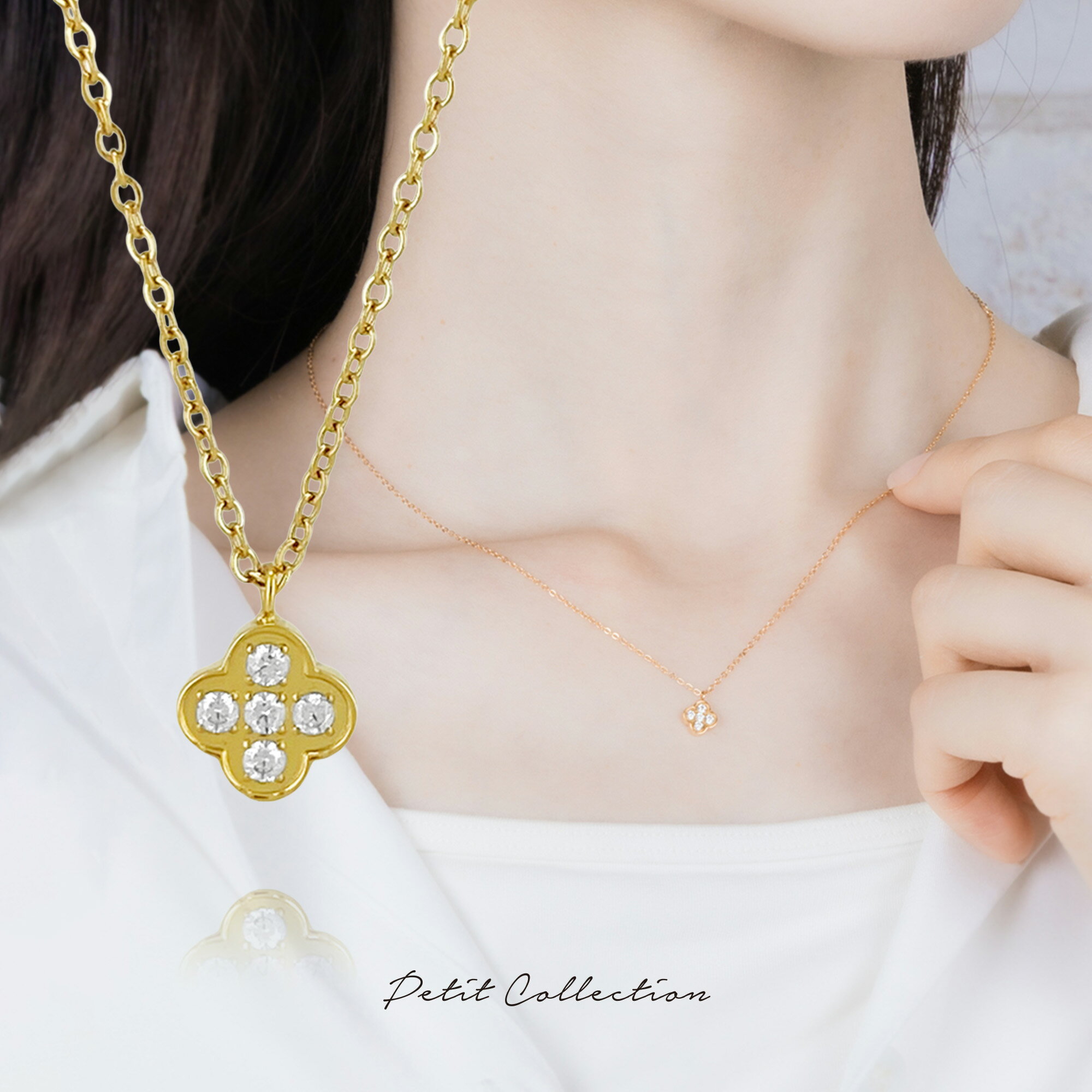 4クローバーネックレス【ステンレス ブレスレット レディース Petit Collection プチコレクション ゴールドカラー】