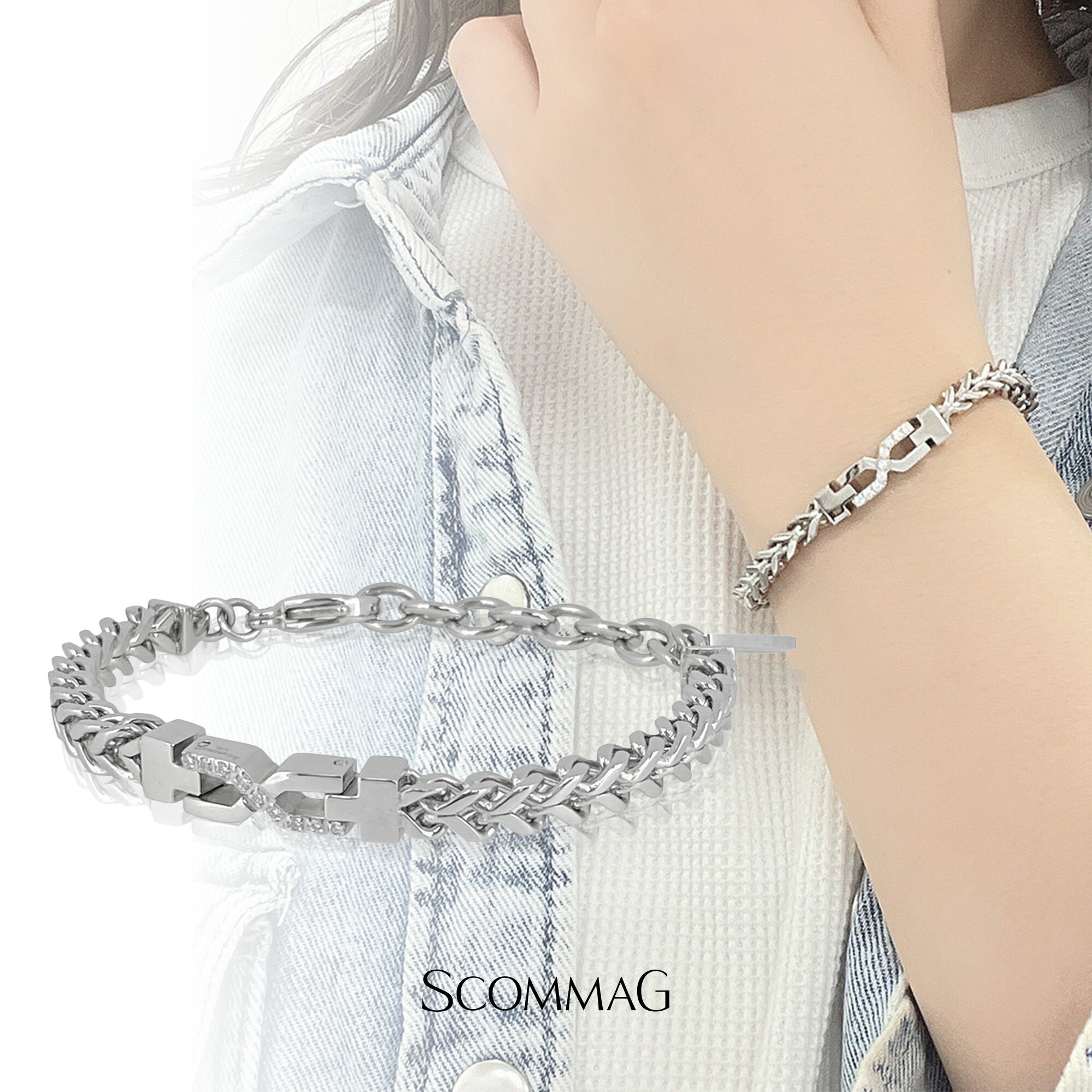 クロスチェーンブレスレット(S)【ステンレス ブレスレット レディース SCOMMAG エスカマジー】