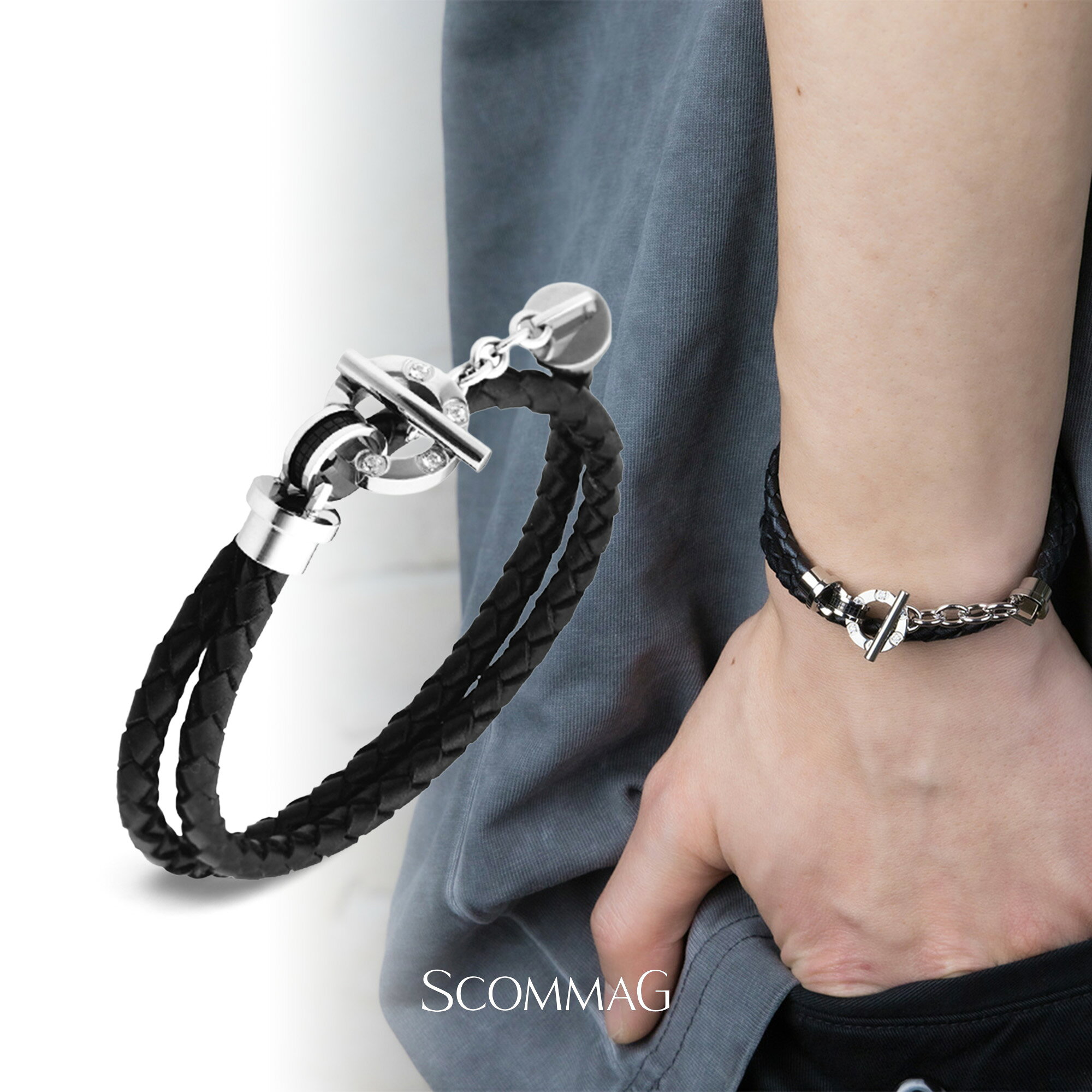 더블 가죽 팔찌 (L) [스테인레스 팔찌 남성 SCOMMAG 에스카 매지]