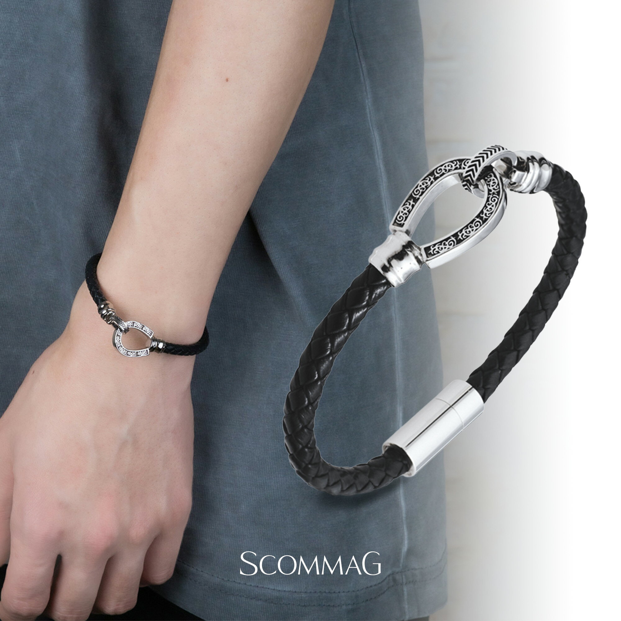 クラシックレザーブレスレット(L)【ステンレス ブレスレット メンズ SCOMMAG エスカマジー】