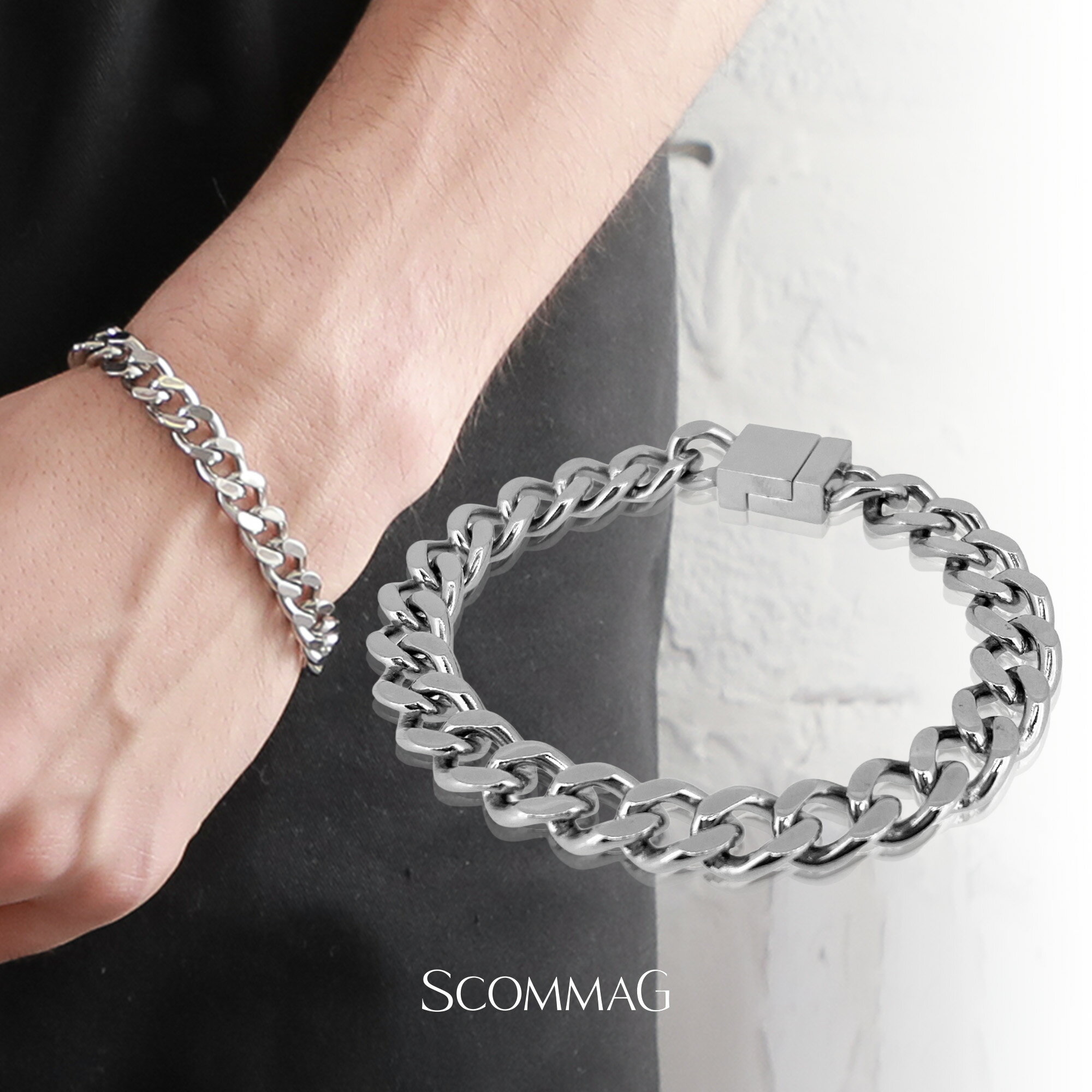 スムースカーブチェーンブレスレット(L)【ステンレス ブレスレット メンズ SCOMMAG エスカマジー】