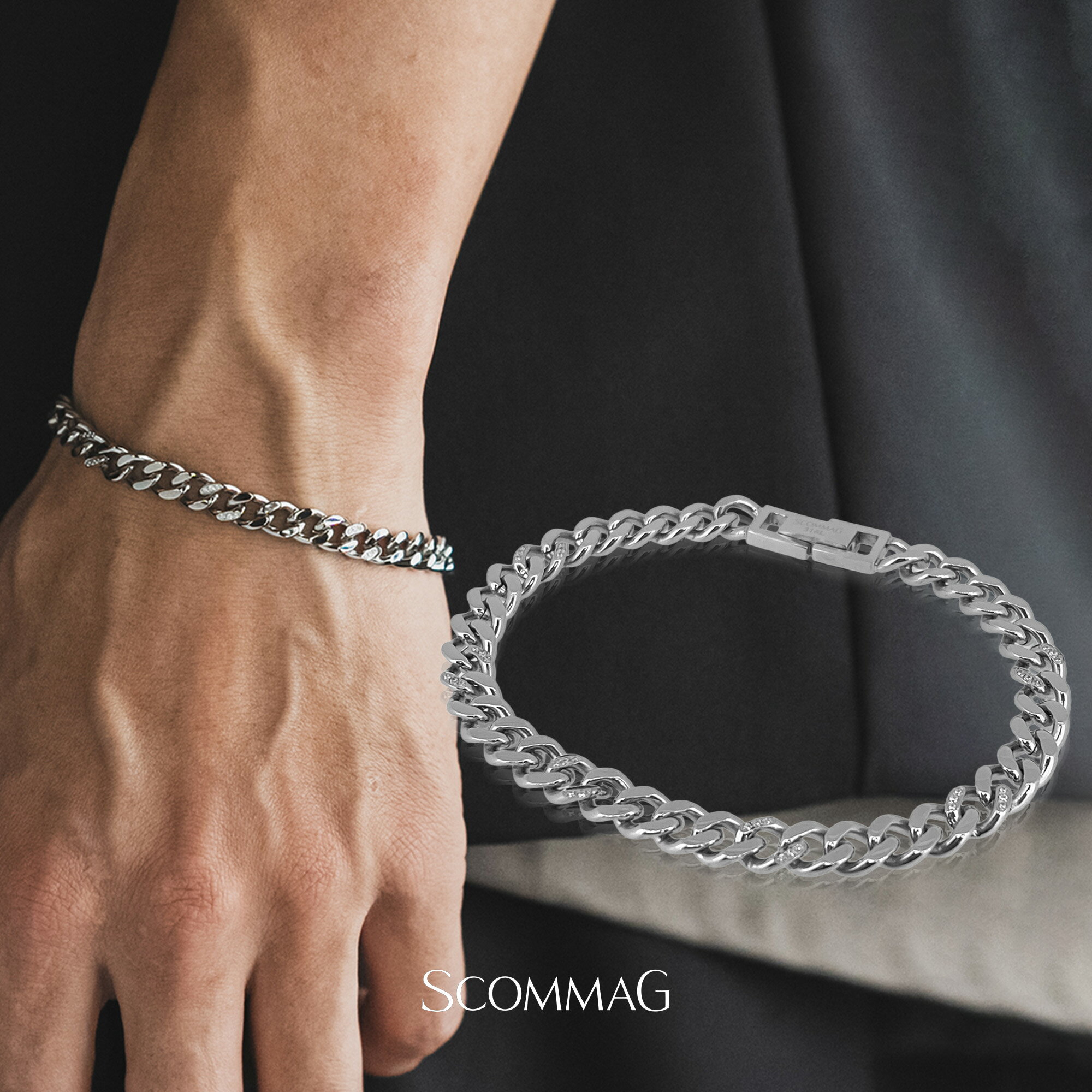 チェーンブレスレット(L)【ステンレス ブレスレット メンズ ペア SCOMMAG エスカマジー】