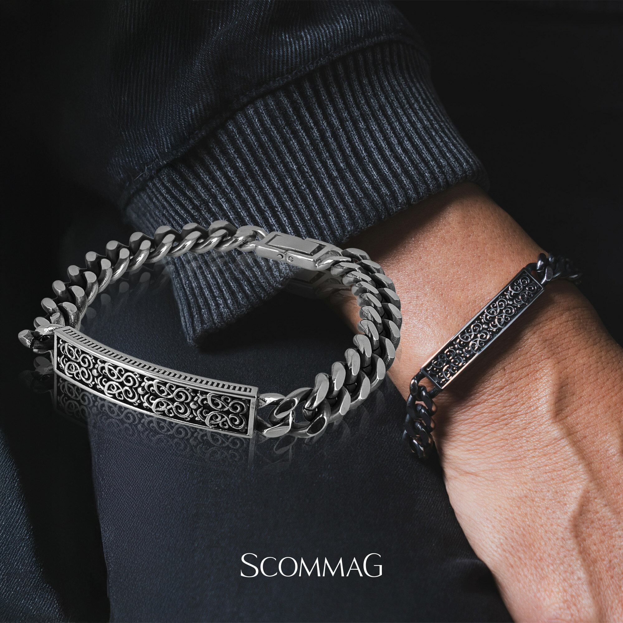 クラシックIDブレスレット(L)【ステンレス バングル メンズ レディース SCOMMAG エスカマジー】