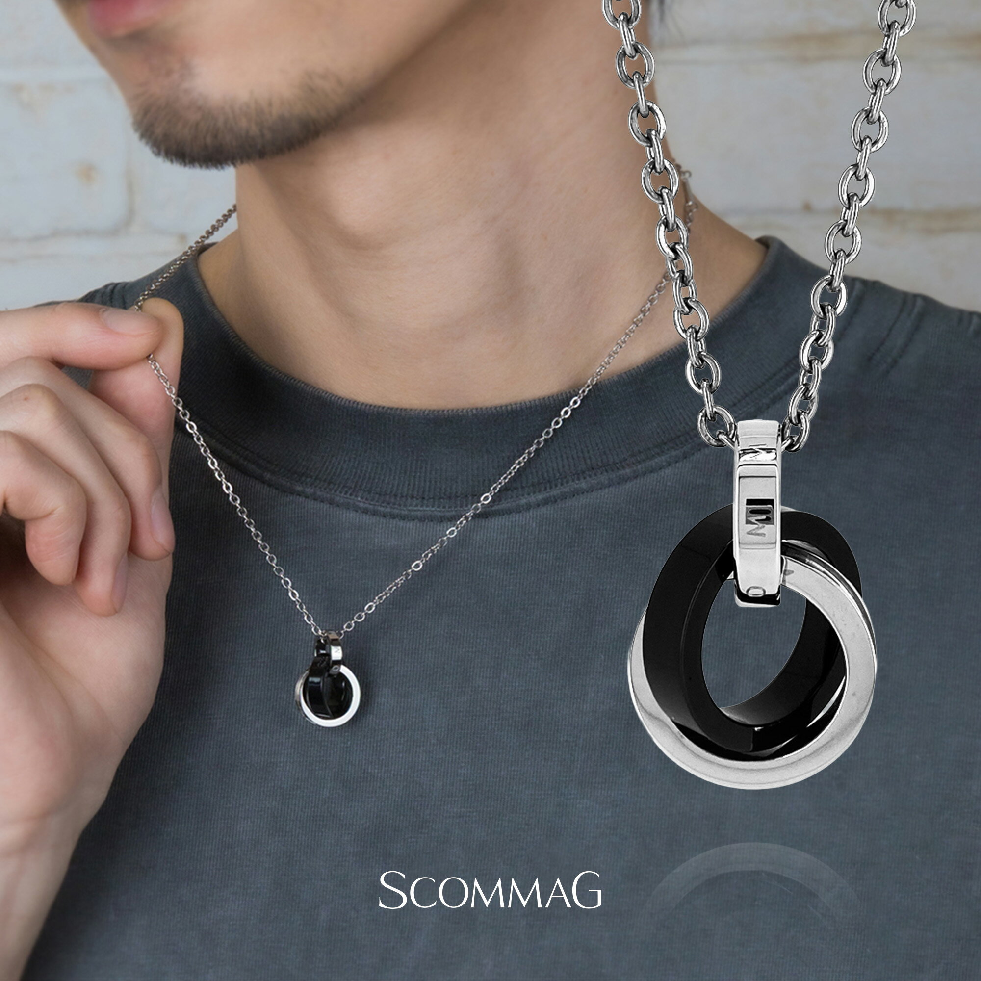 ダブルリングネックレス 【ステンレス ネックレス メンズ SCOMMAG エスカマジー】