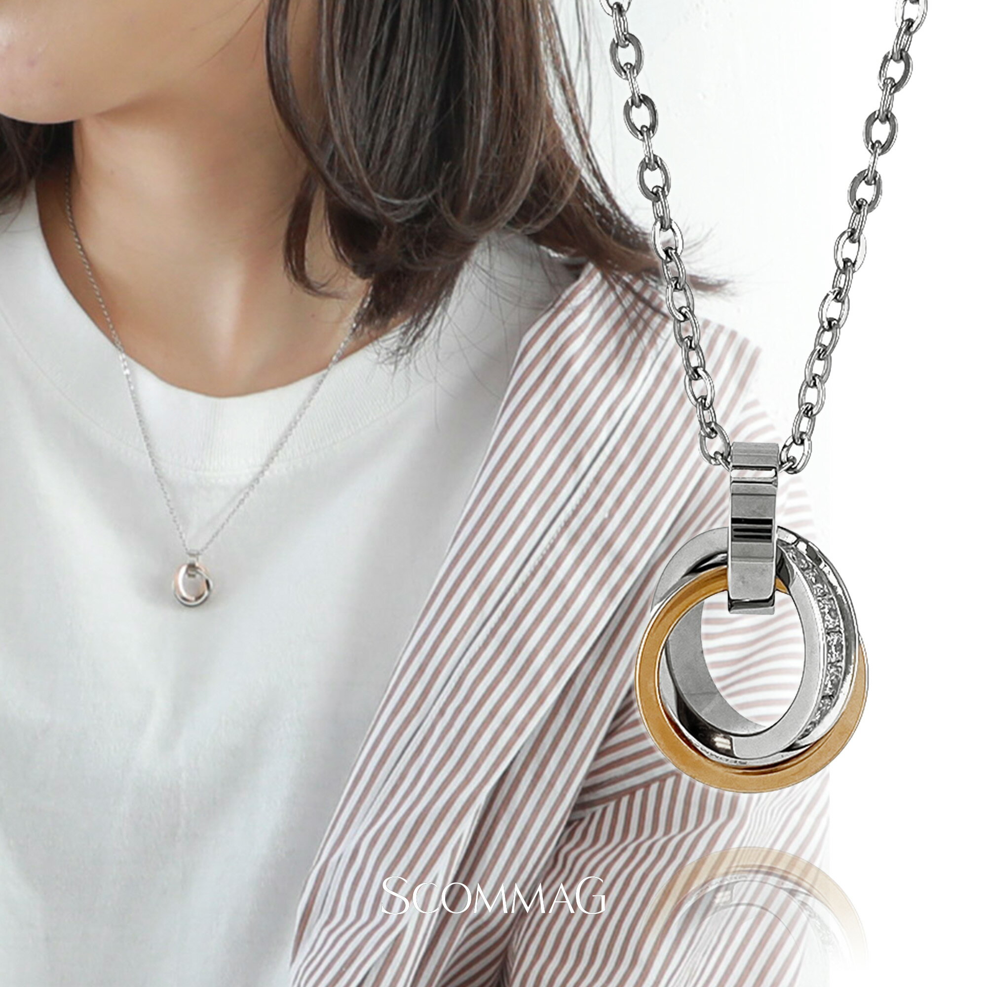 ダブルリングネックレス【ステンレス ネックレス レディース ペア SCOMMAG エスカマジー】