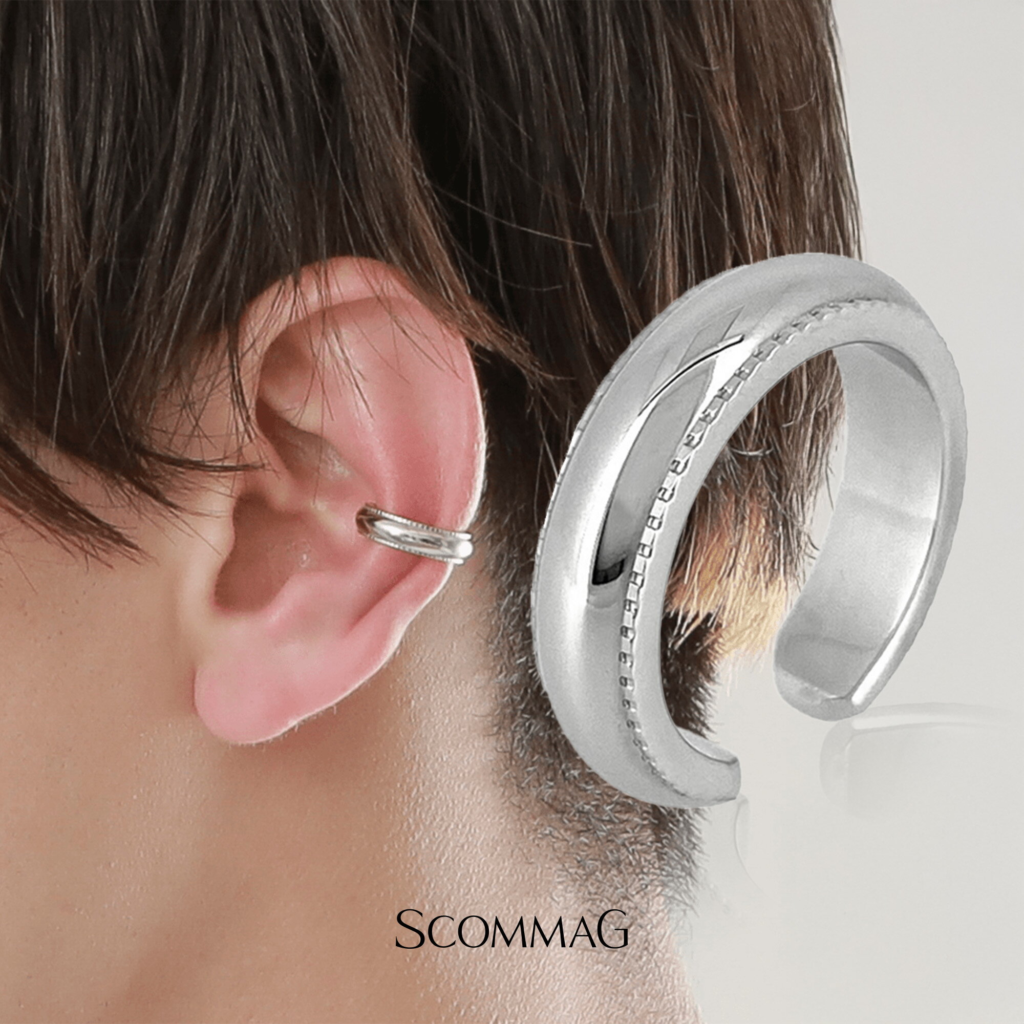 ハーフラウンドイヤーカフ(片耳用)【ステンレス ピアス メンズ レディース SCOMMAG エスカマジー】