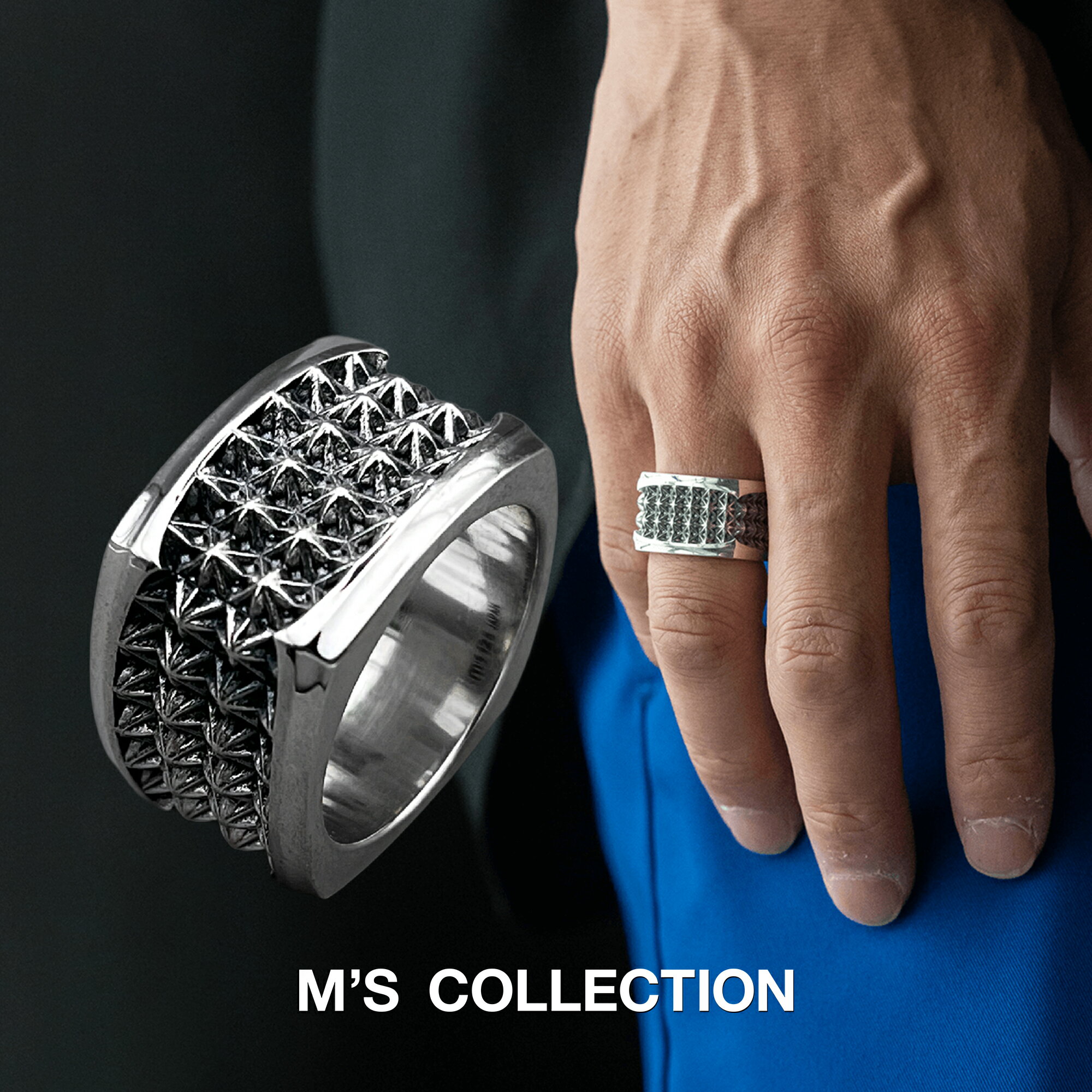 【公式エムズコレクション】【直営店】【M's Collection】TRIPLE X STUDS SQUARE RING