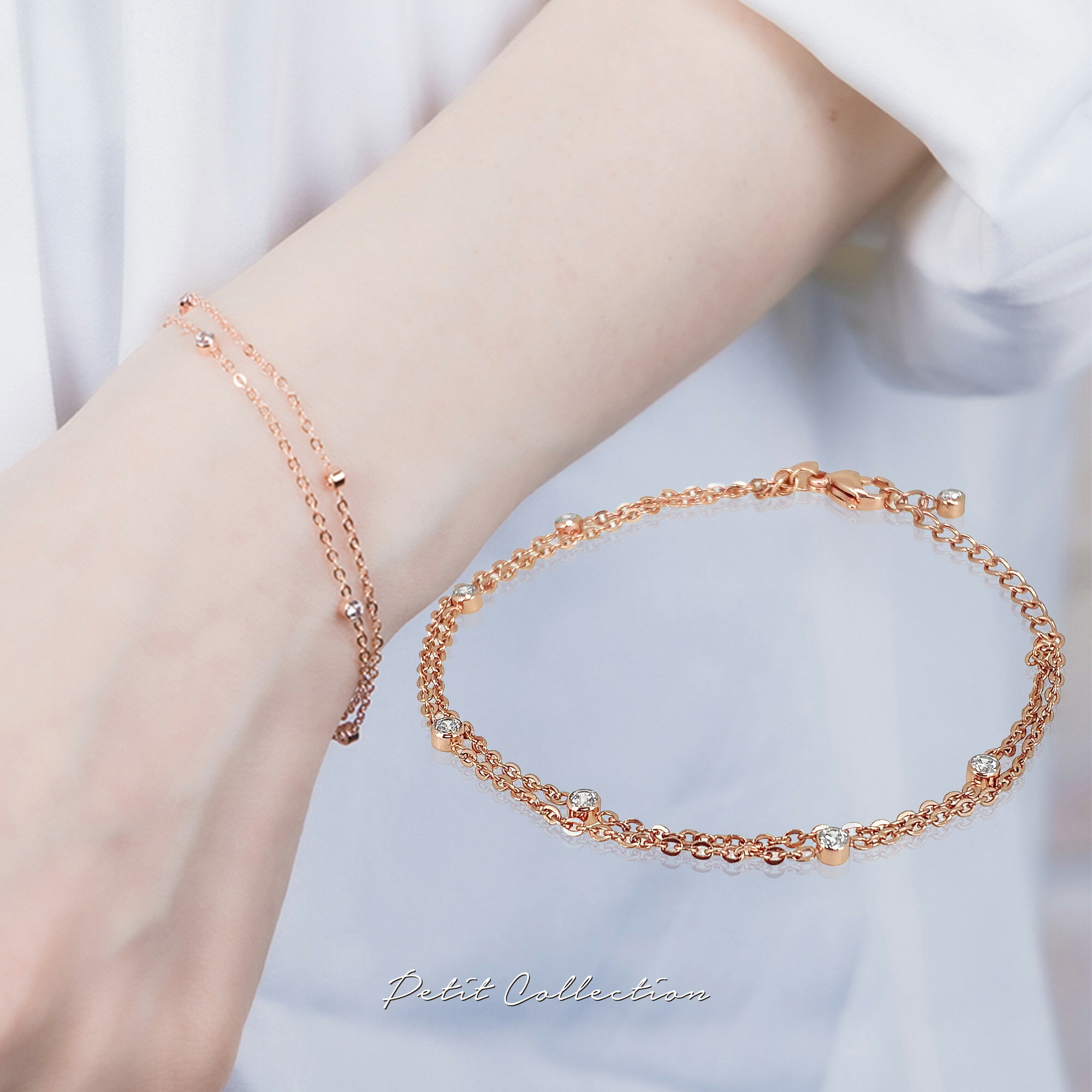 White Coral - ダブルチェーンブレスレット【ステンレス ブレスレット レディース Petit Collection プチコレクション】