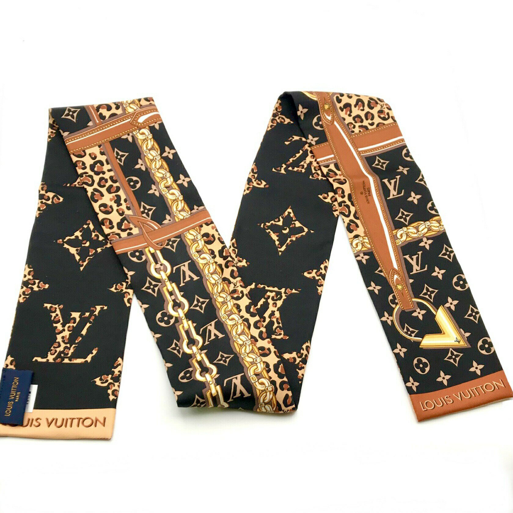 【中古】美品 LOUISVUITTON ルイヴィトン シルク バンドー ワイルドアット ハート モノグラム ヒョウ柄 スカーフ a1596 2