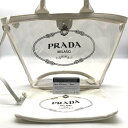 【中古】PRADA プラダ カナパ プレックス ビニール キャンバス トート バッグ ホワイト ポーチ付 a2161