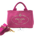 【中古】良品 PRADA プラダ ミニ カナパ 2WAY 三角ロゴ キャンバス ハンド ショルダー バッグ ピンク a2634