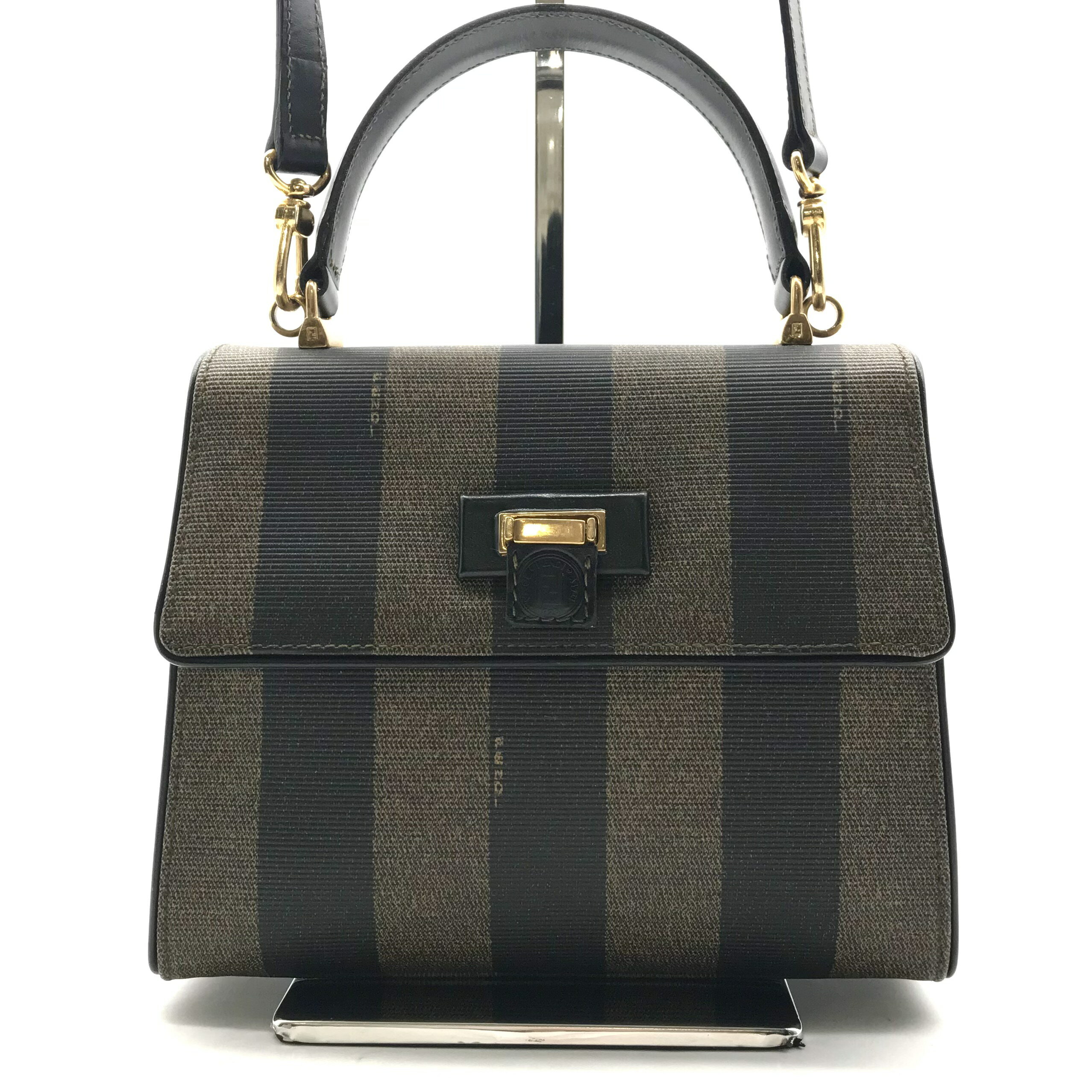 【中古】良品 FENDI フェンディ ペカン ロック 金具 2 WAY ヴィンテージ ハンド ショルダー バッグ a2656