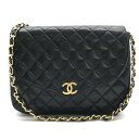 【中古】良品 CHANEL シャネル ココマーク マトラッセ ラムスキン プッシュロック チェーン ショルダー バッグ ブラック a2752